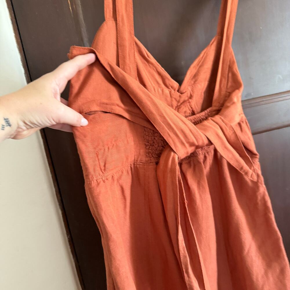 MAEVE | Rust Linen Blend Tie Back Twist Front Sundress Boho| Extra Large - Picture 7 of 8